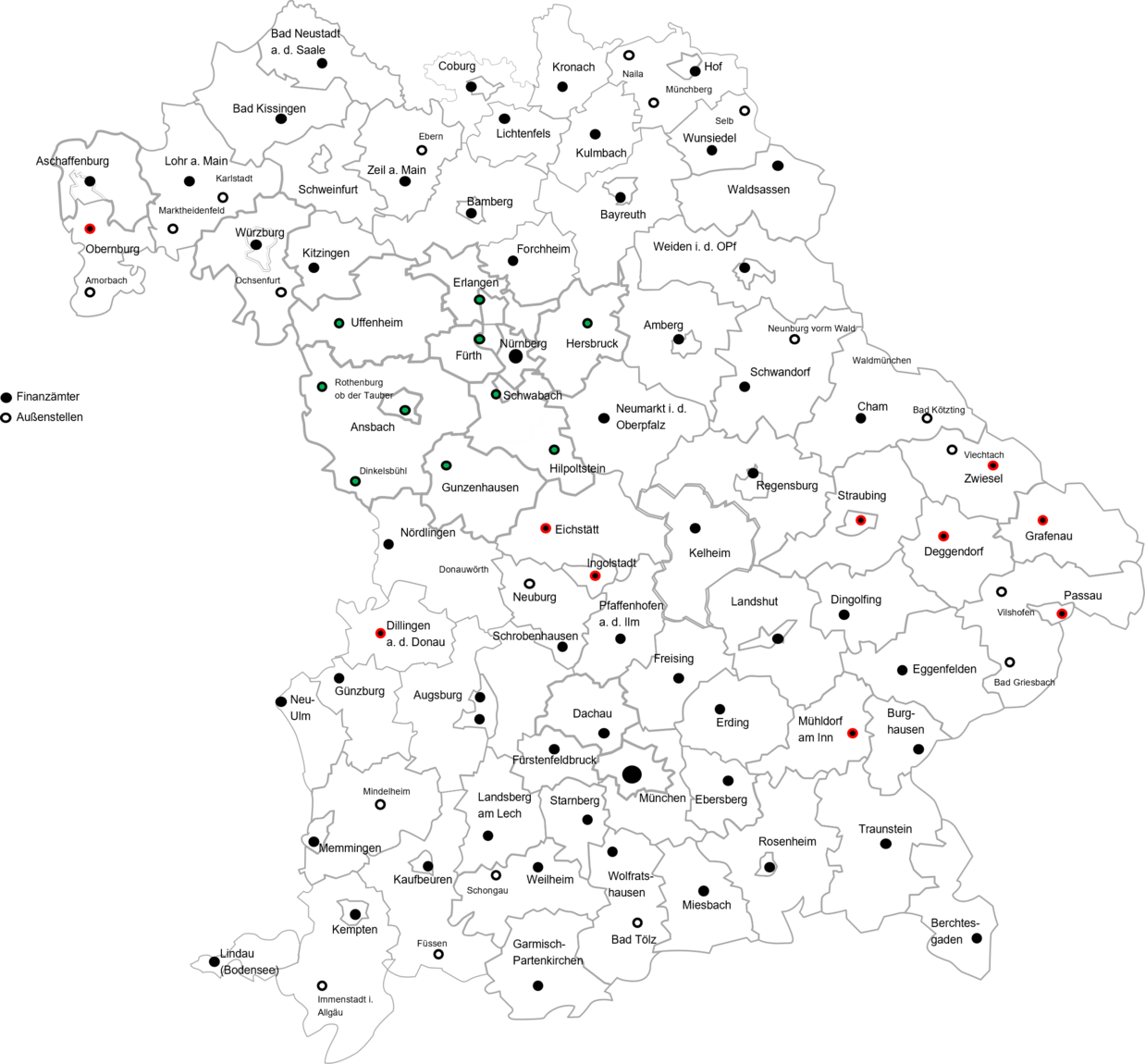 Karte der bayerischen Finanzämter